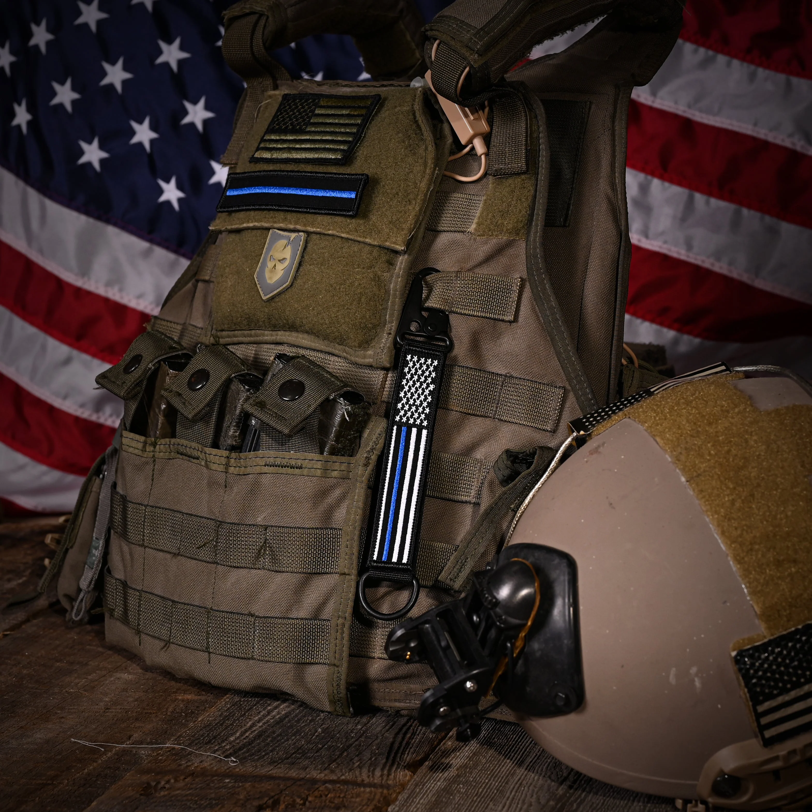 American Made Heavy Duty Tactical Keychain - Thin Blue Line - Image 4