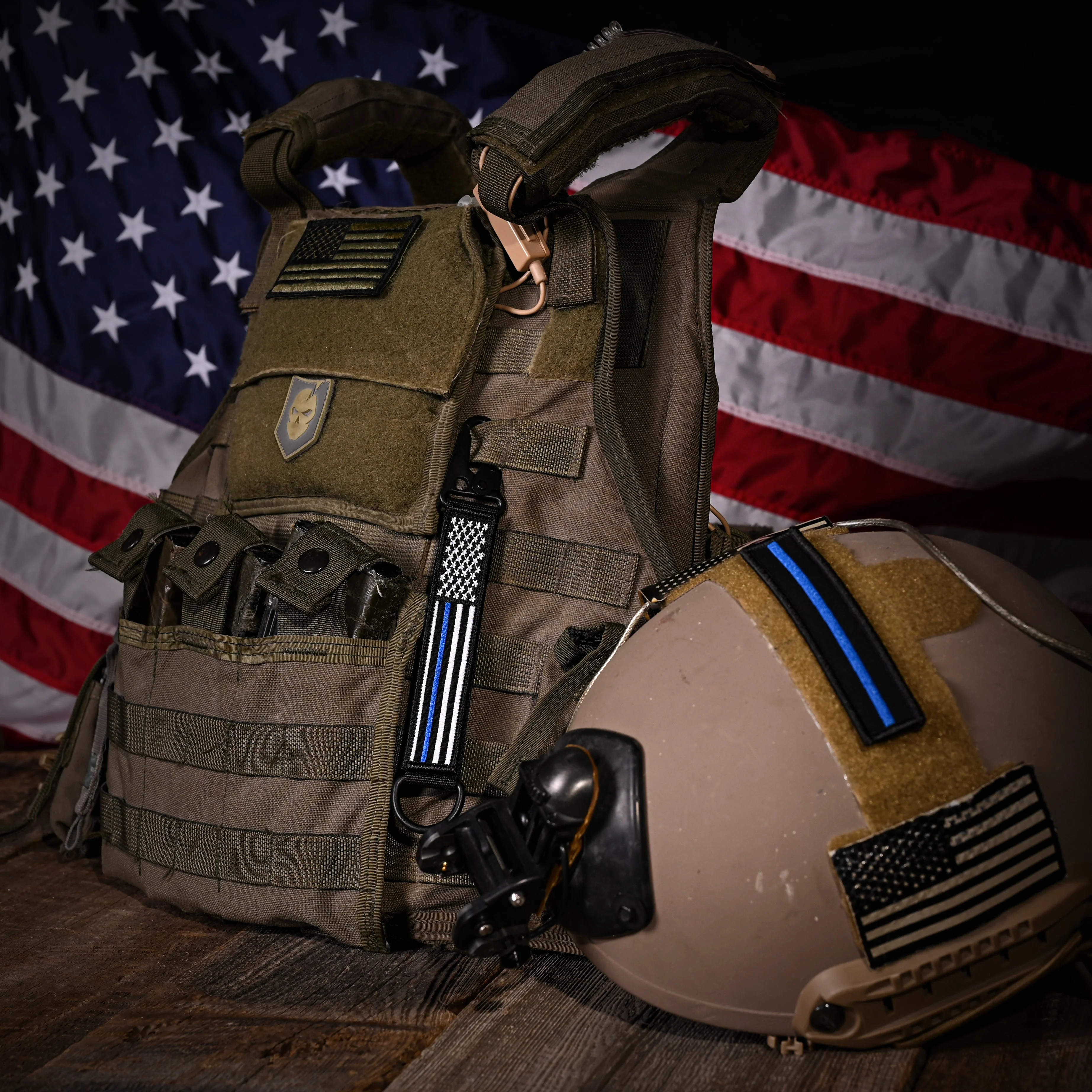 American Made Heavy Duty Tactical Keychain - Thin Blue Line - Image 5