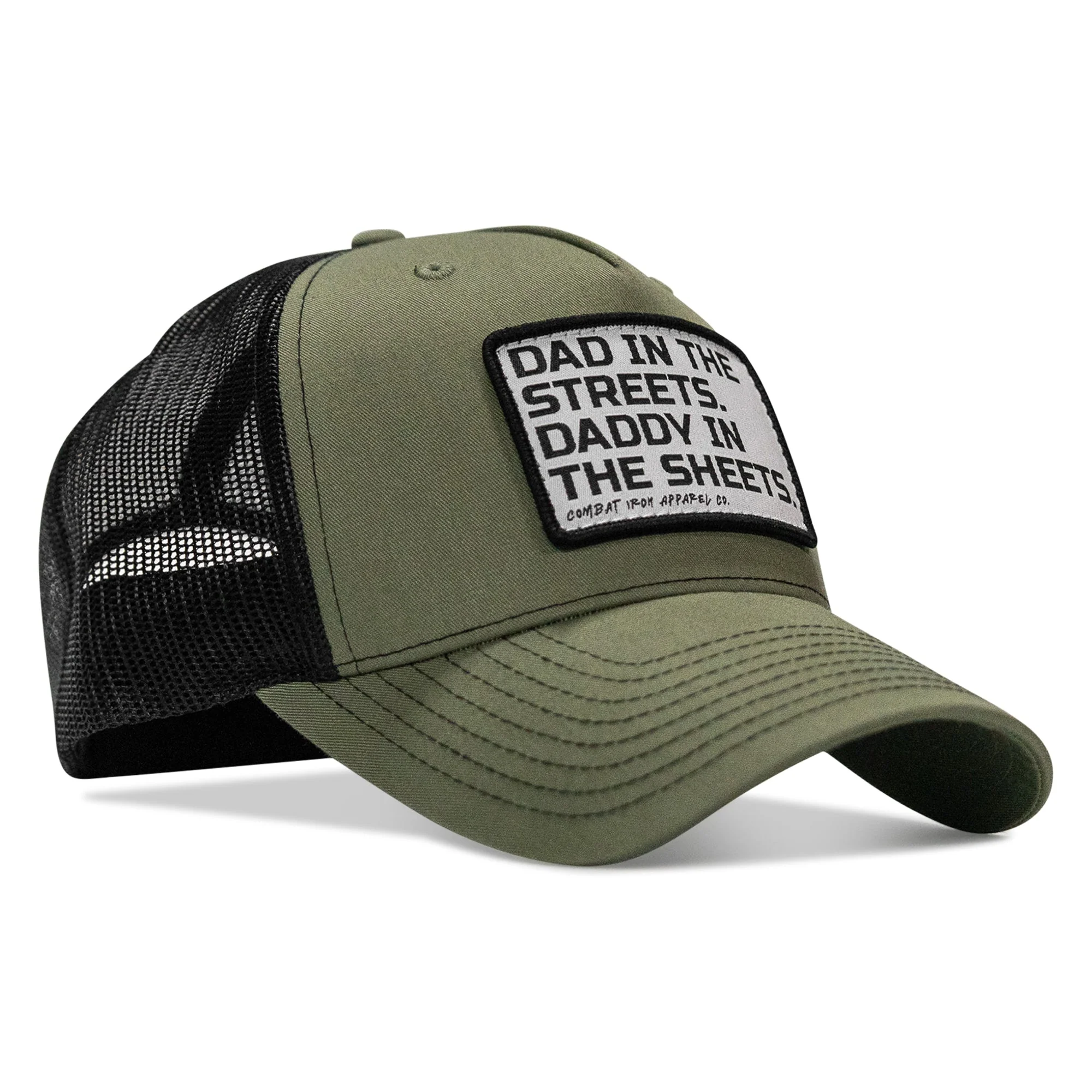 Dad In The Streets. Daddy In The Sheets. White Patch Snapback Hat - Image 15