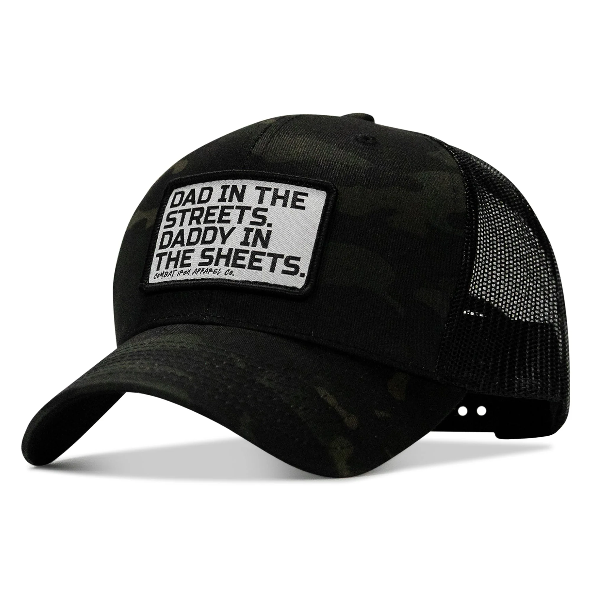 Dad In The Streets. Daddy In The Sheets. White Patch Snapback Hat - Image 19