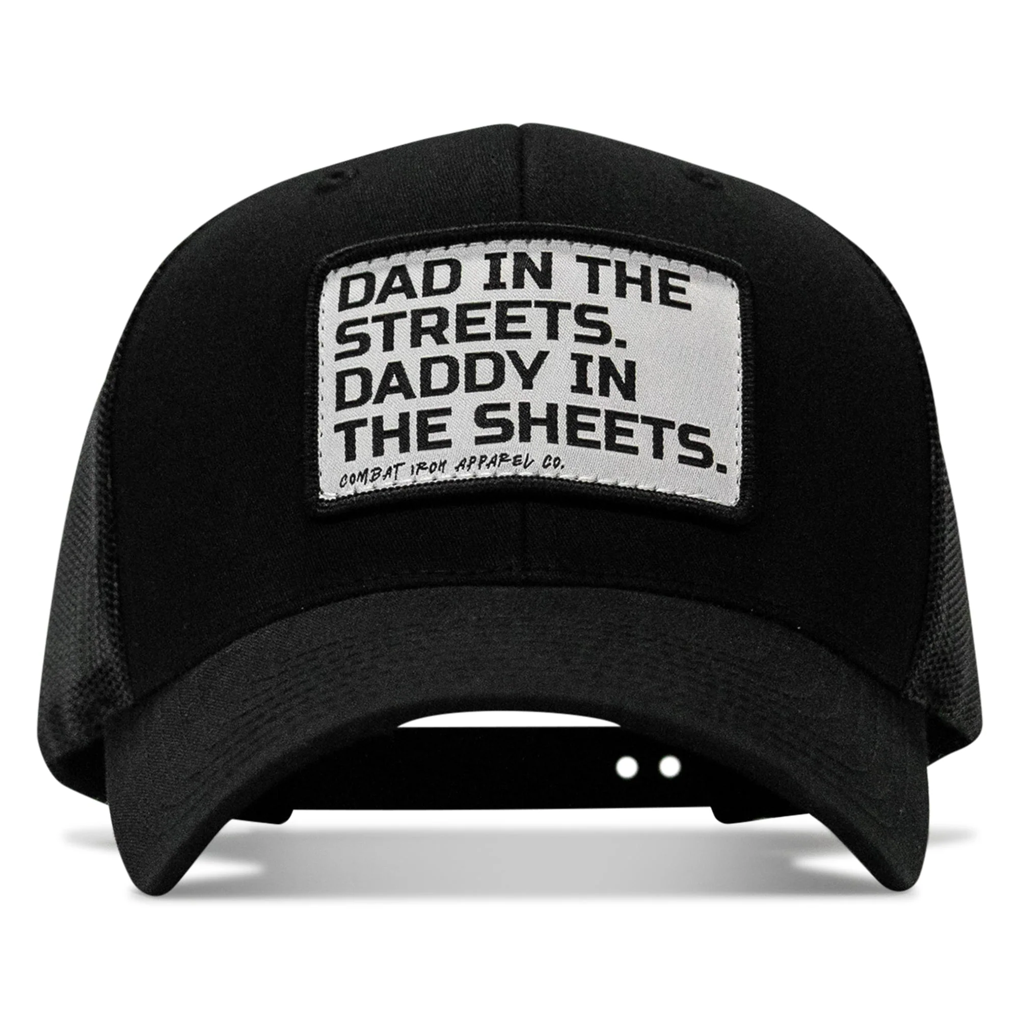 Dad In The Streets. Daddy In The Sheets. White Patch Snapback Hat - Image 23