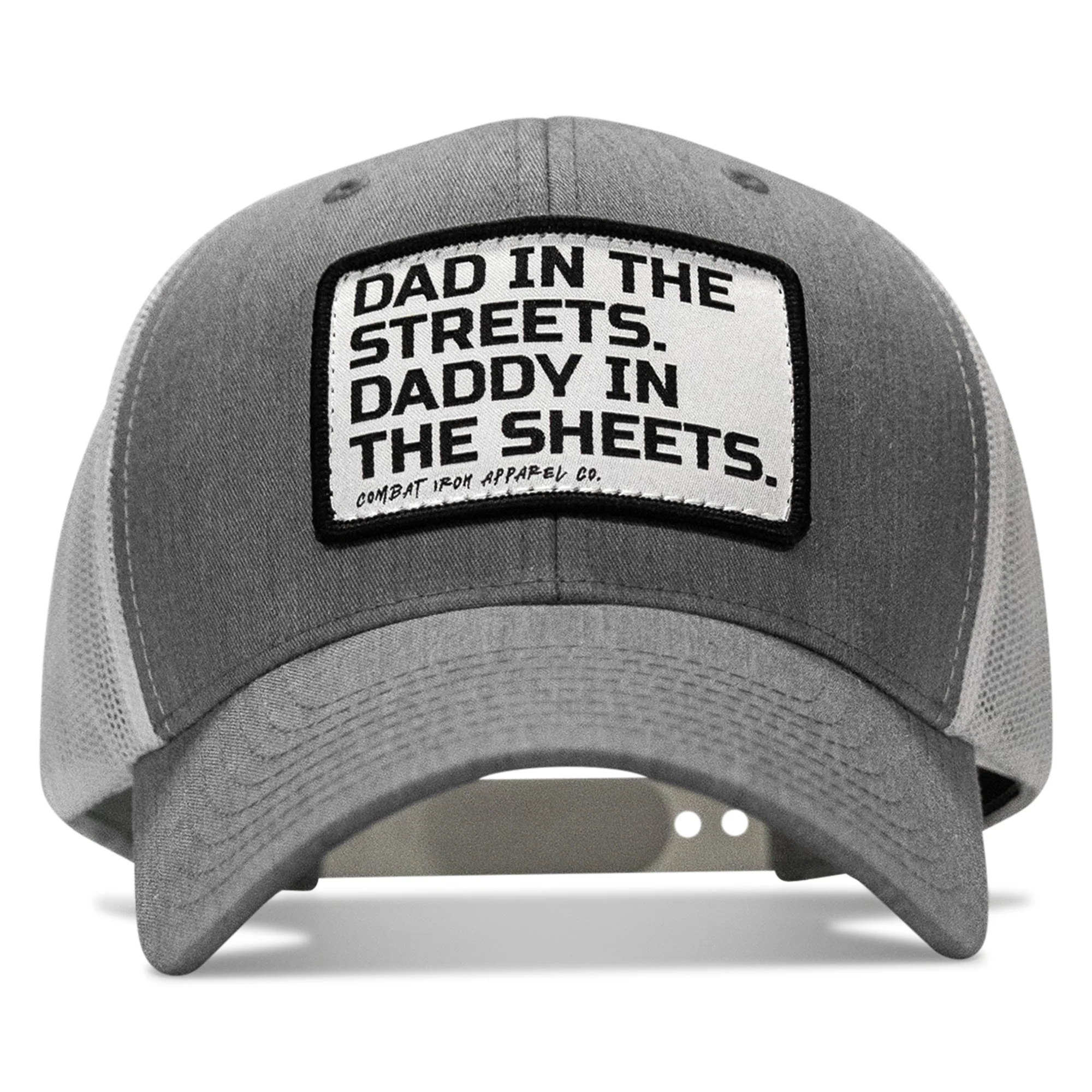 Dad In The Streets. Daddy In The Sheets. White Patch Snapback Hat - Image 28