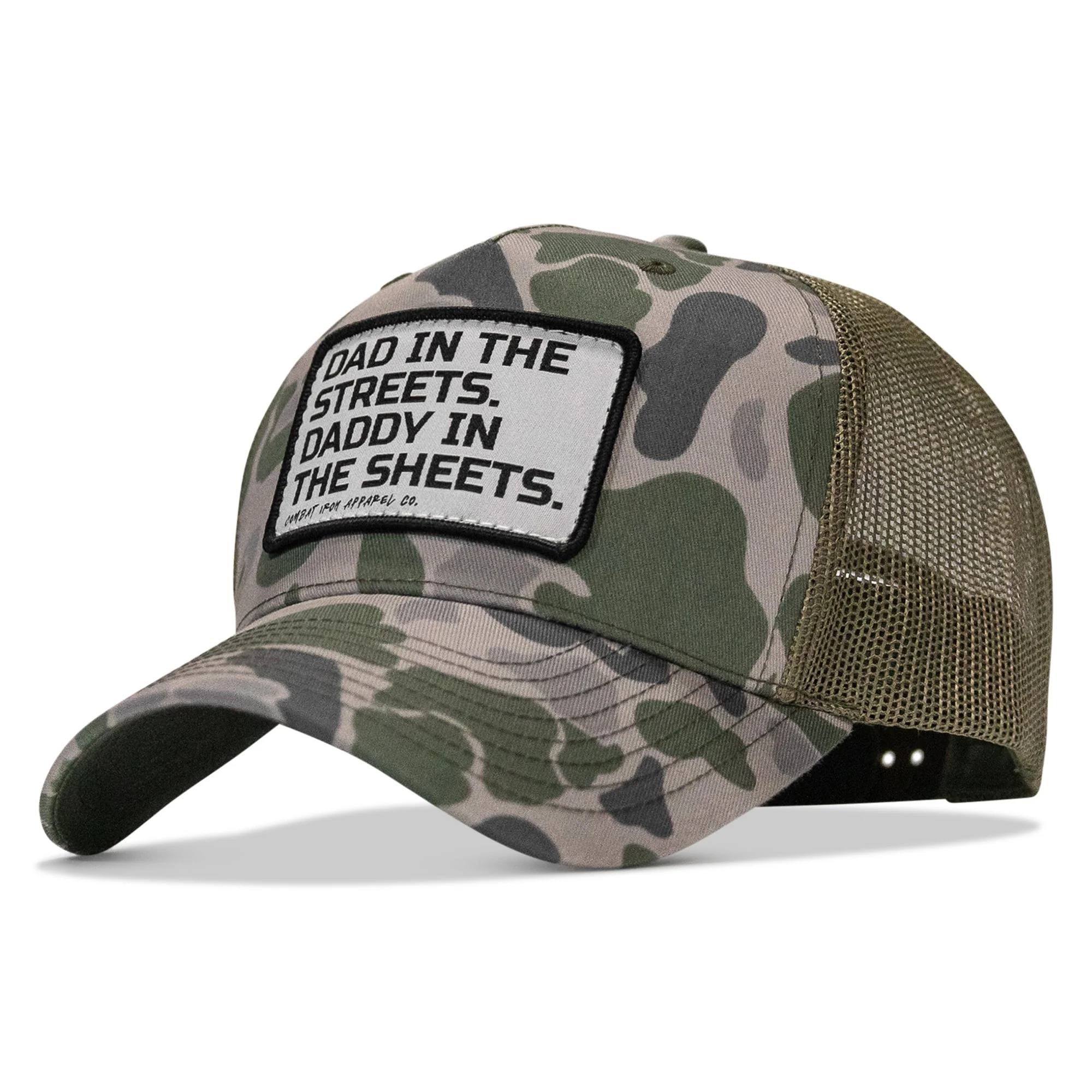 Dad In The Streets. Daddy In The Sheets. White Patch Snapback Hat - Image 63