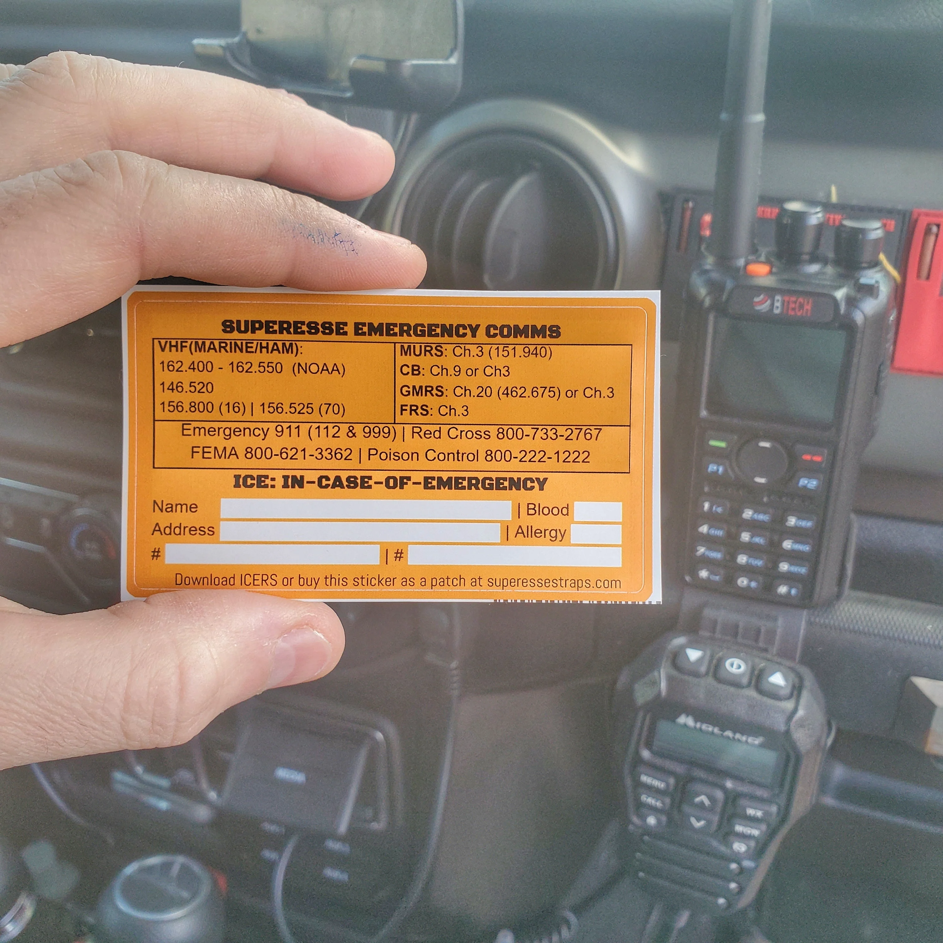 Emergency Comms & ICE Decal - Radio Frequency/Channel and Telephone Contact Numbers, ICE Card - Image 4