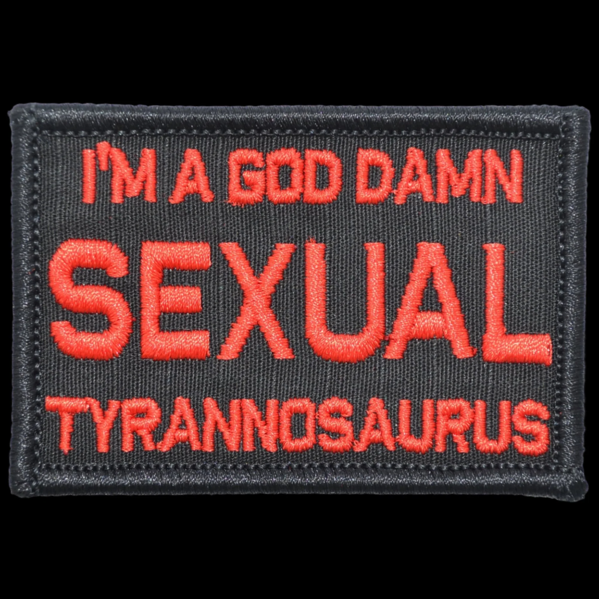 “I'M A GOD DAMN SEXUAL TYRANNOSAURUS” TACTICAL MORALE PATCH - Image 2