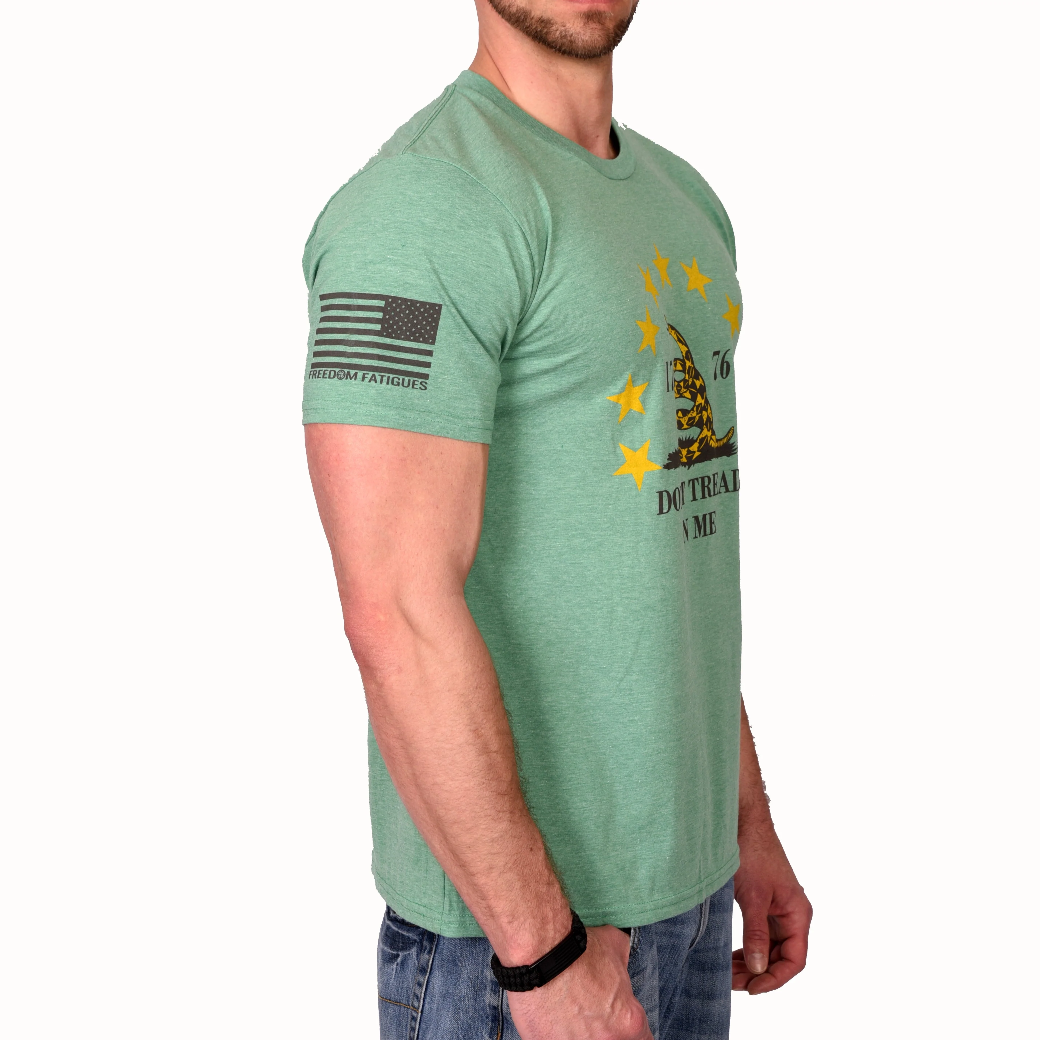Men's Don't Tread On Me Patriotic T-Shirt (Heather Green) - Image 3