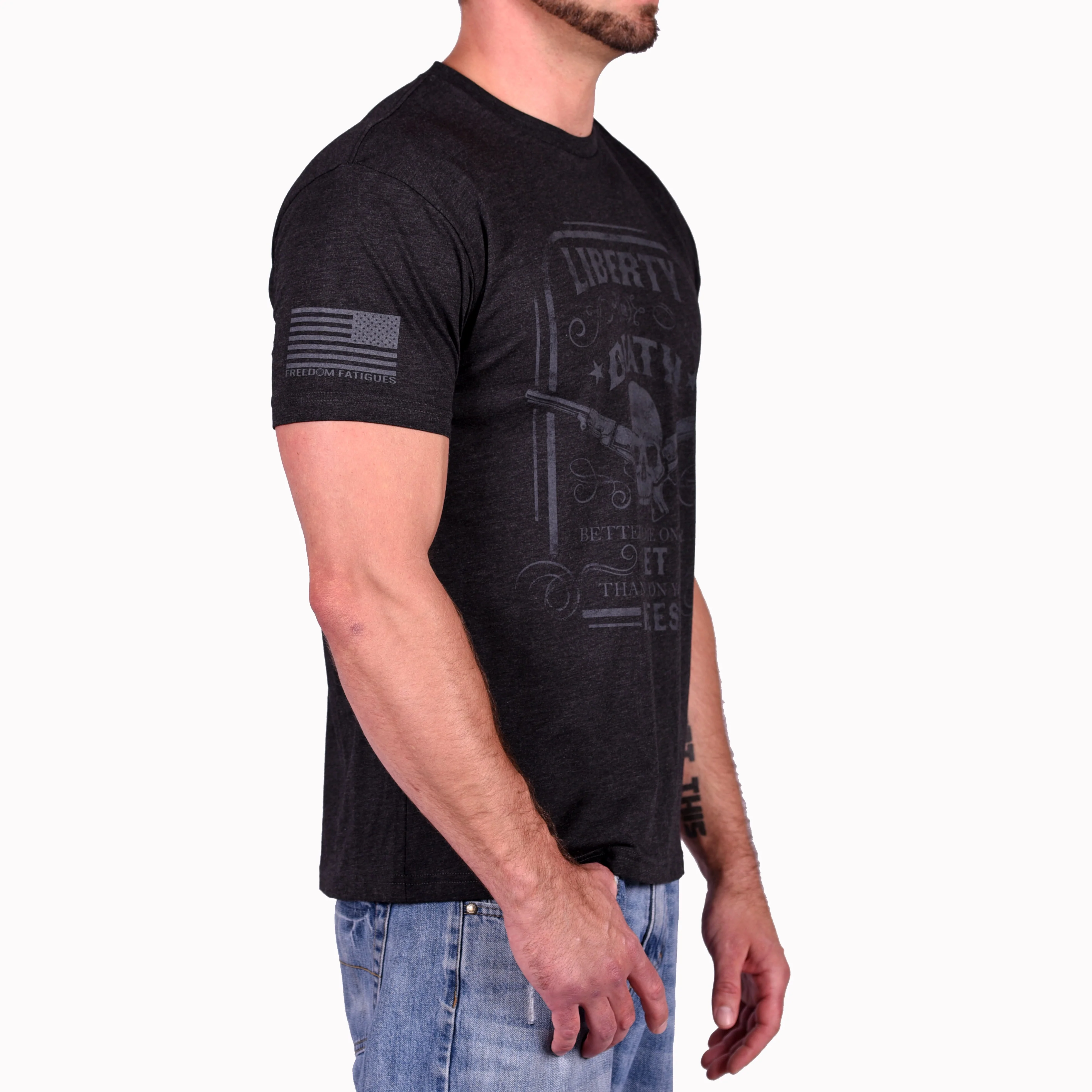 Men's Liberty Or Death Patriotic T-Shirt (Black on Black) - Image 2