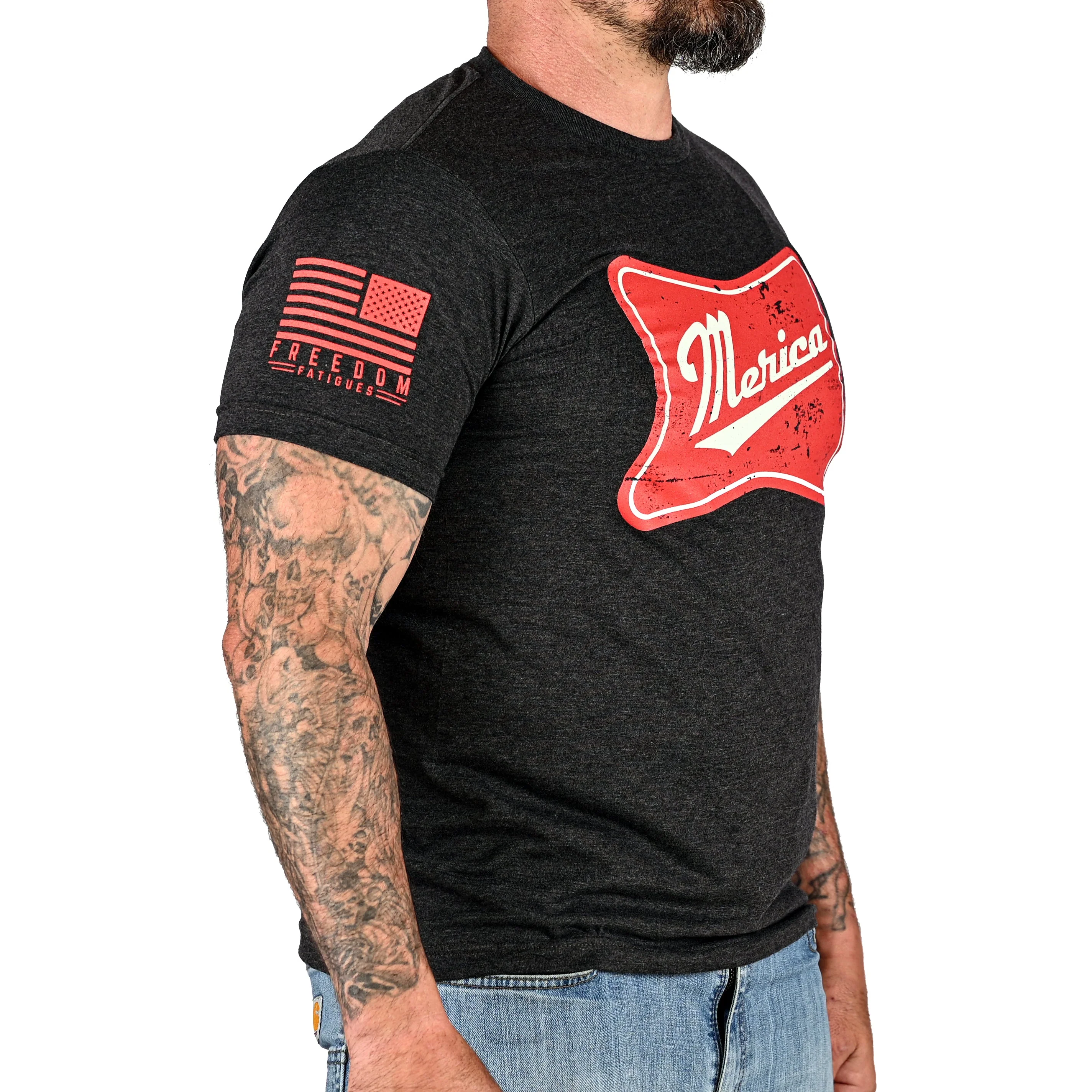 Men's 'Merica Patriotic T-Shirt - Heather Charcoal - Image 3