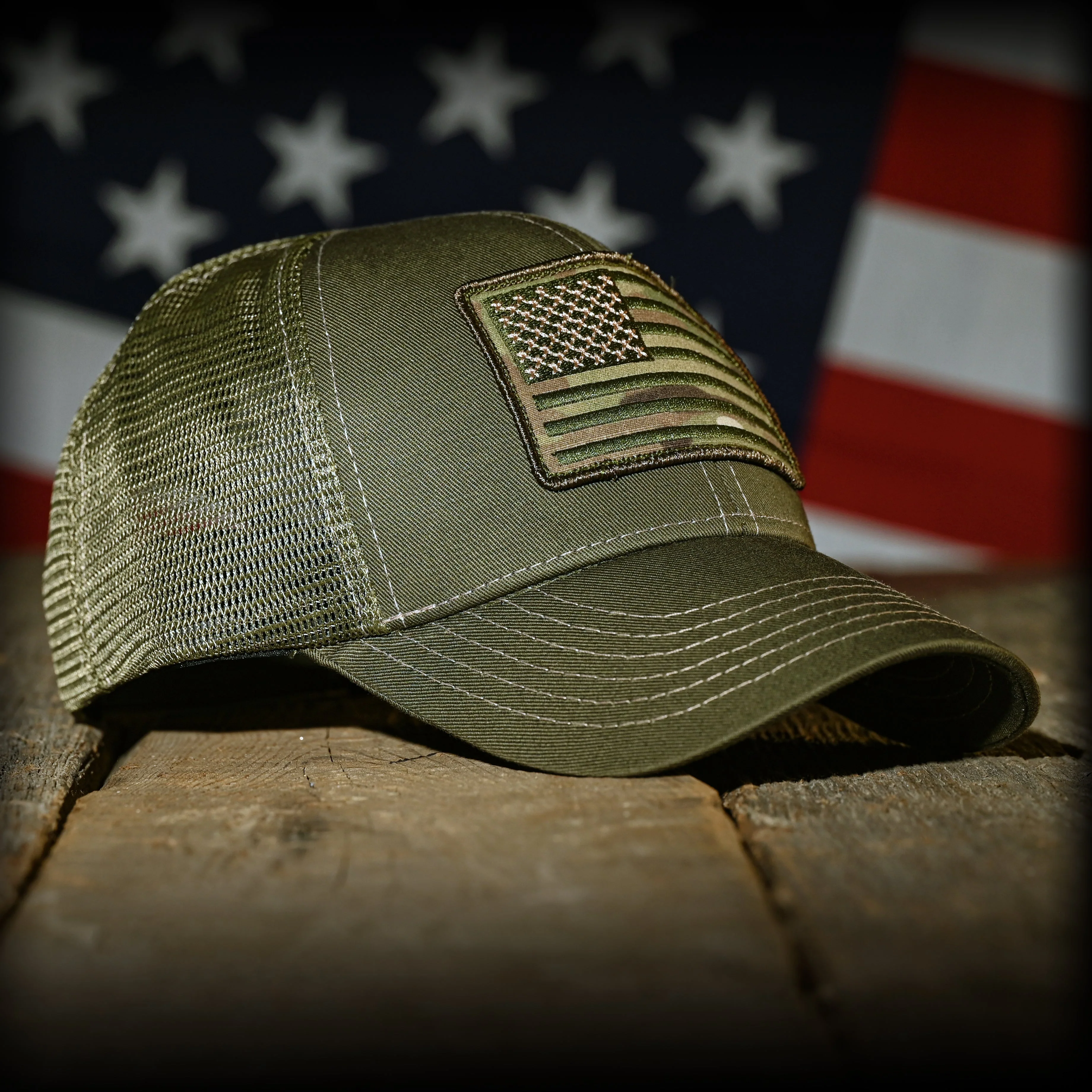 MultiCam Flag Patch OD Green Ball Cap - Image 2