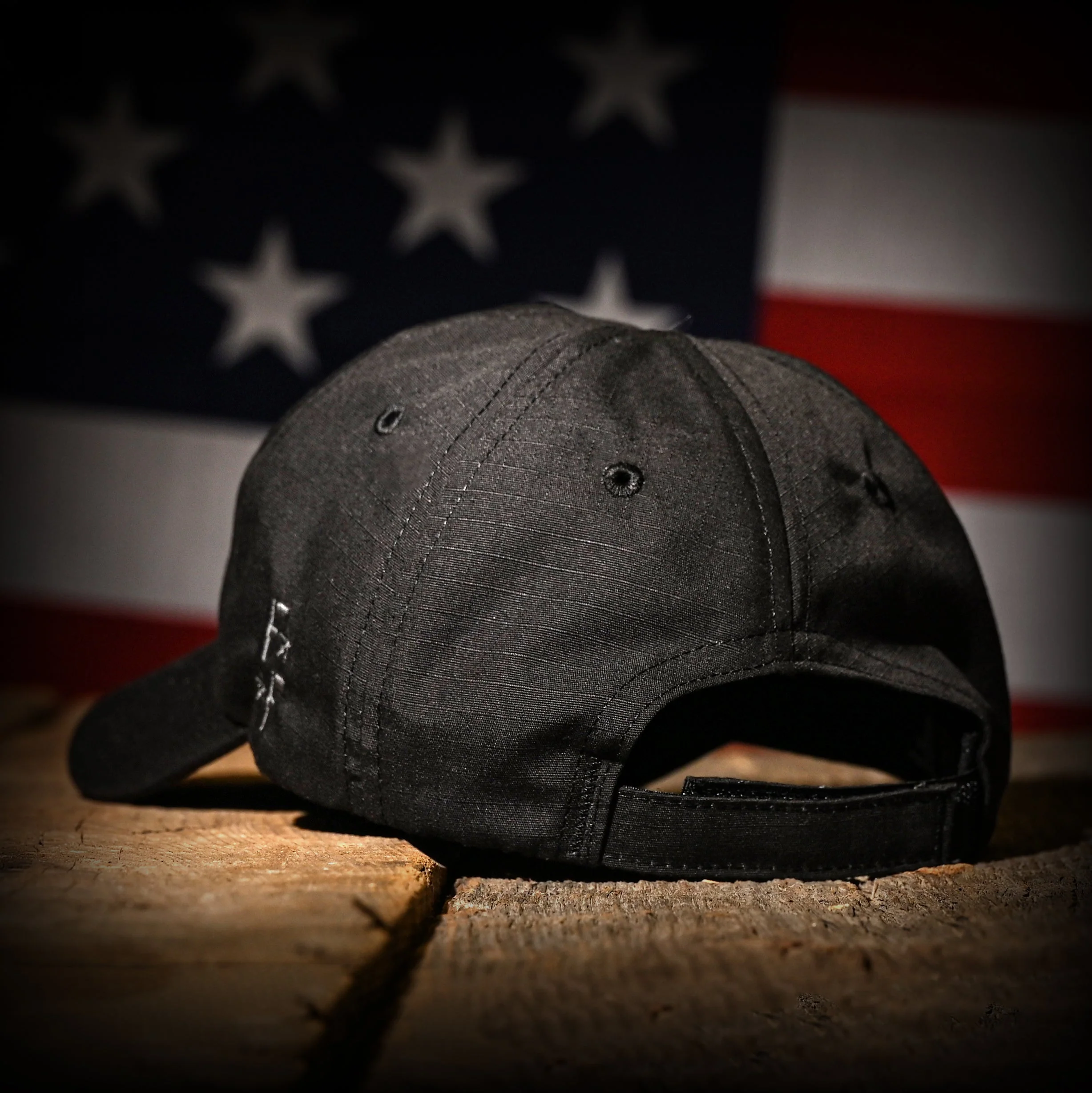 Murdered Out Black Ripstop Full Fabric American Flag Range Hat - Image 12