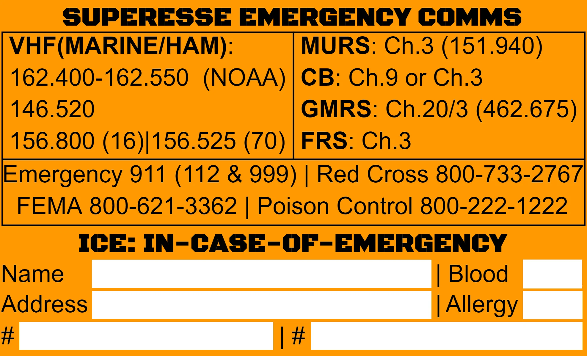 Storage Pocket Patch: Emergency Comms with Radio Frequency/Channel and Telephone Contact Numbers, ICE Card - Image 13