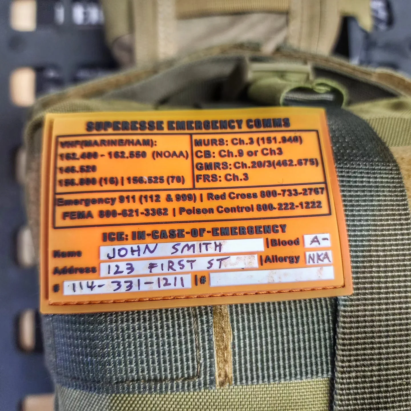 Storage Pocket Patch: Emergency Comms with Radio Frequency/Channel and Telephone Contact Numbers, ICE Card - Image 21