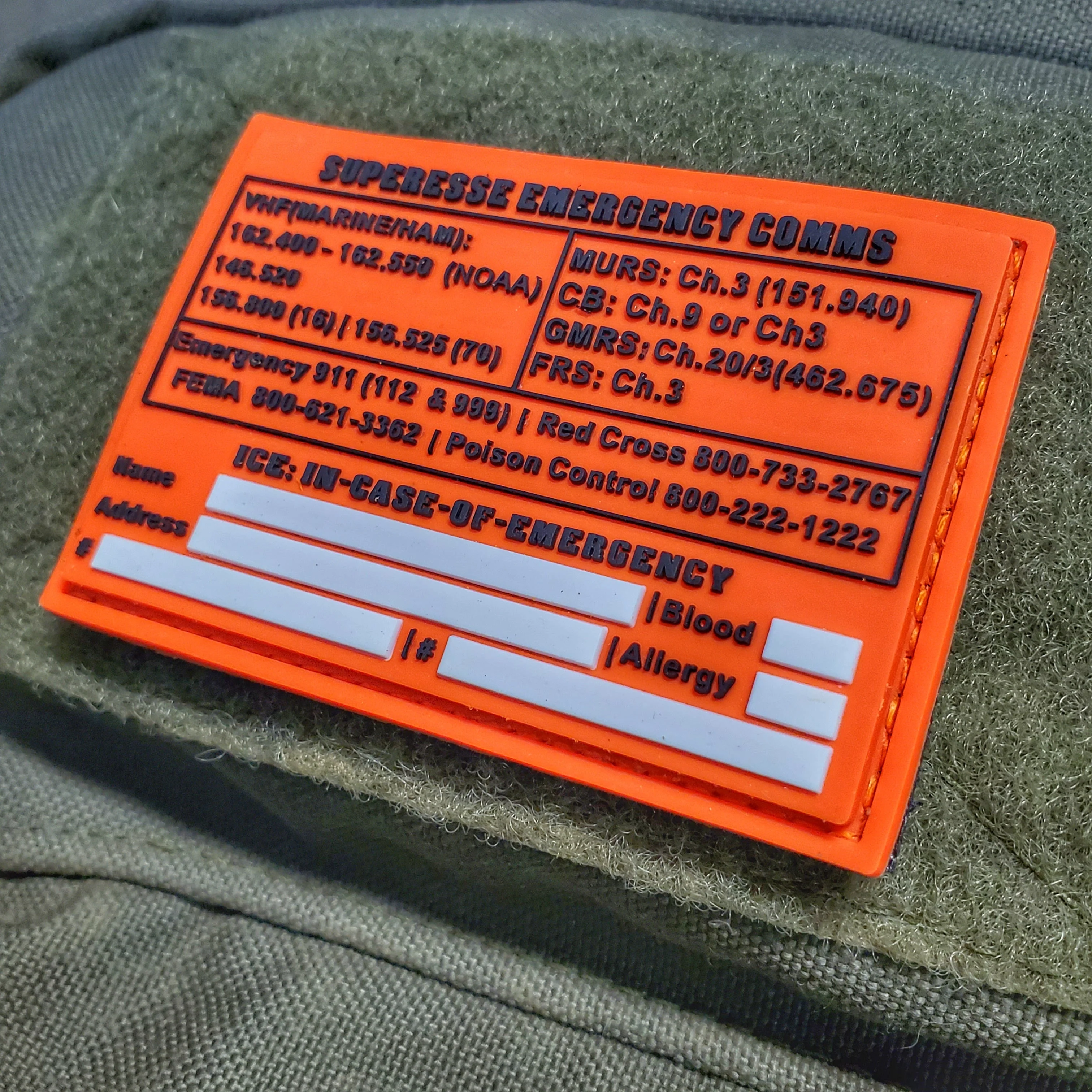 Storage Pocket Patch: Emergency Comms with Radio Frequency/Channel and Telephone Contact Numbers, ICE Card - Image 9