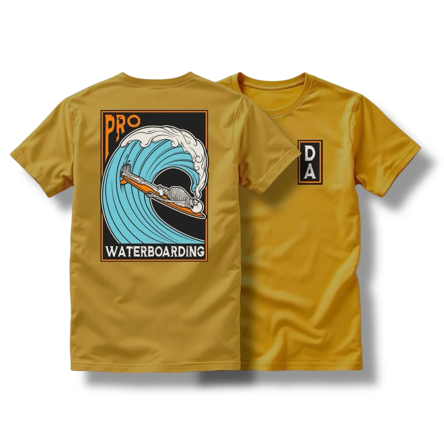 "WATERBOARDING" TEE (HEATHER BLACK / MUSTARD) - Image 3