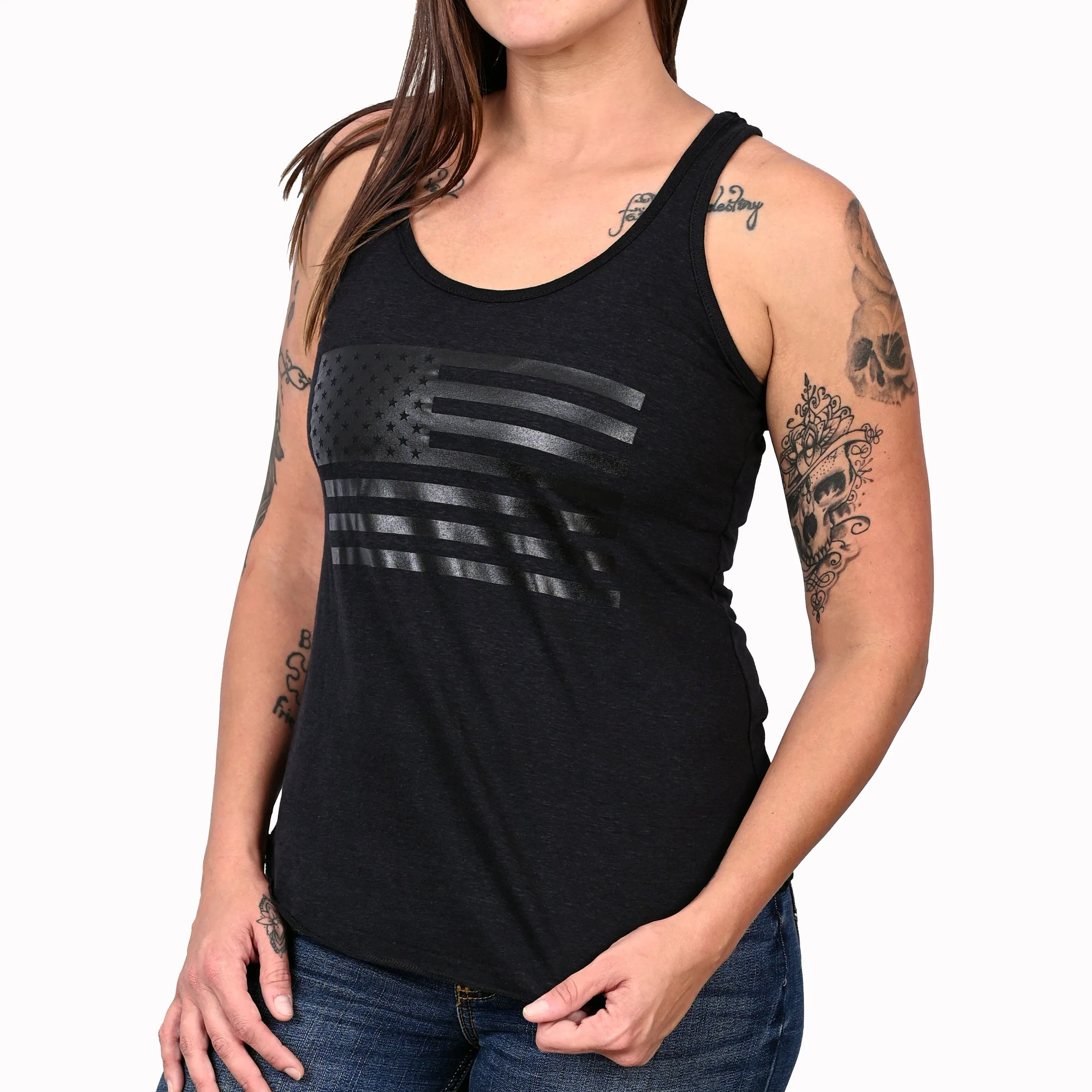 Women's Murdered Out American Flag Tank Top - Image 4