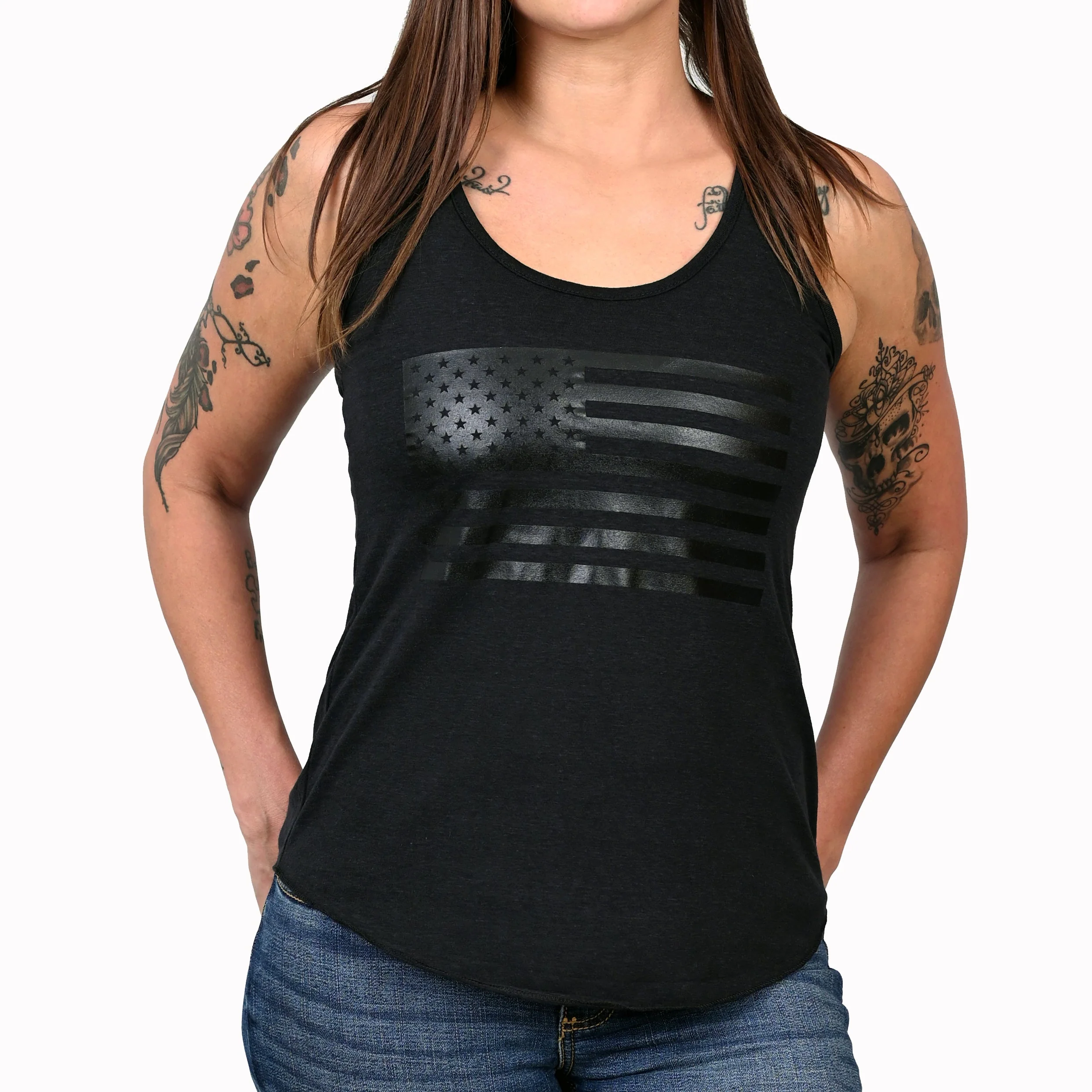 Women's Murdered Out American Flag Tank Top - Image 5