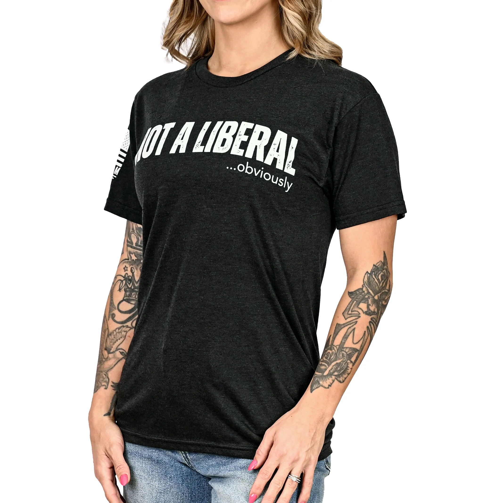 Women's Not A Liberal (Obviously) Patriotic Boyfriend Fit Tshirt - Image 3