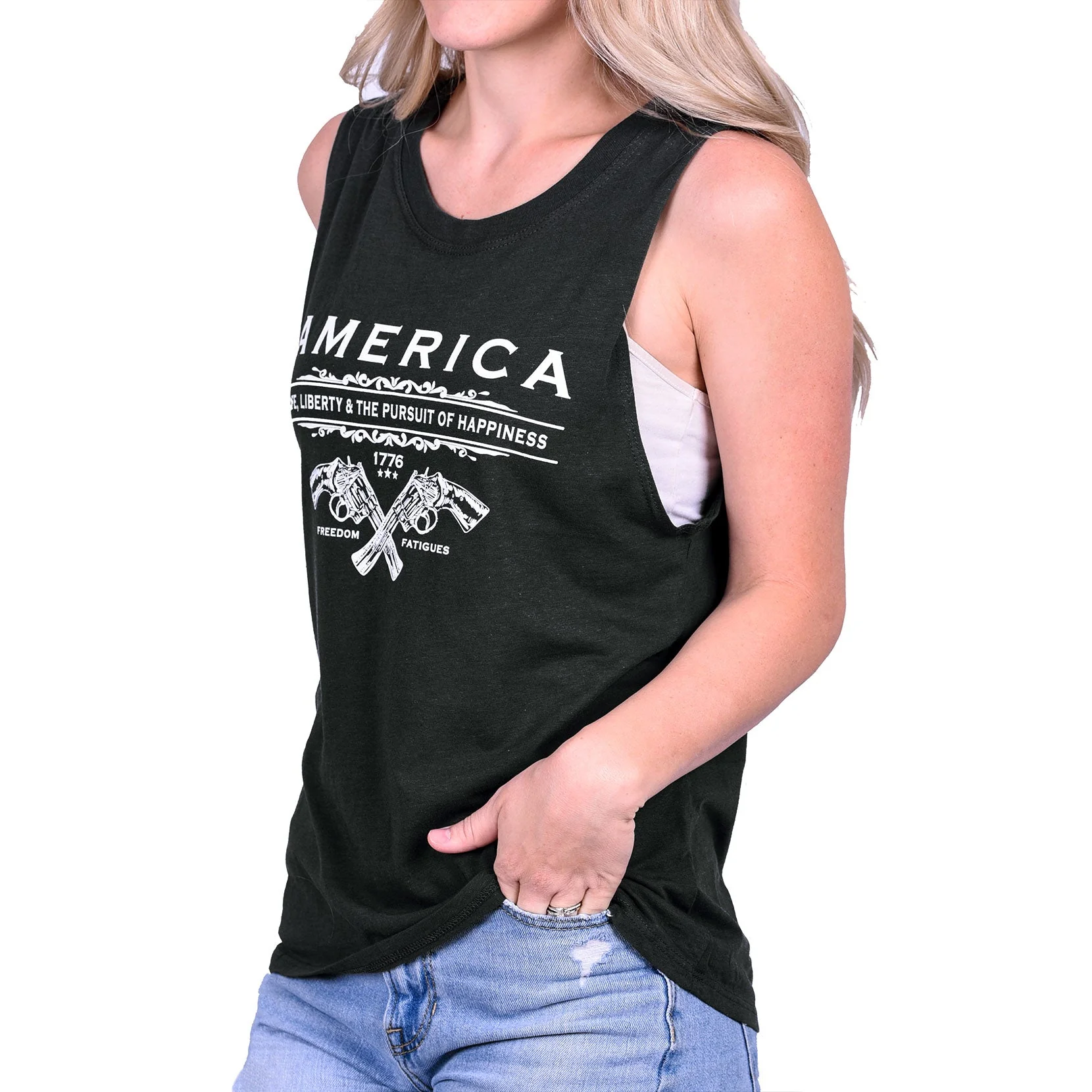 Women's Unalienable Rights Muscle Tank - Black - Image 3