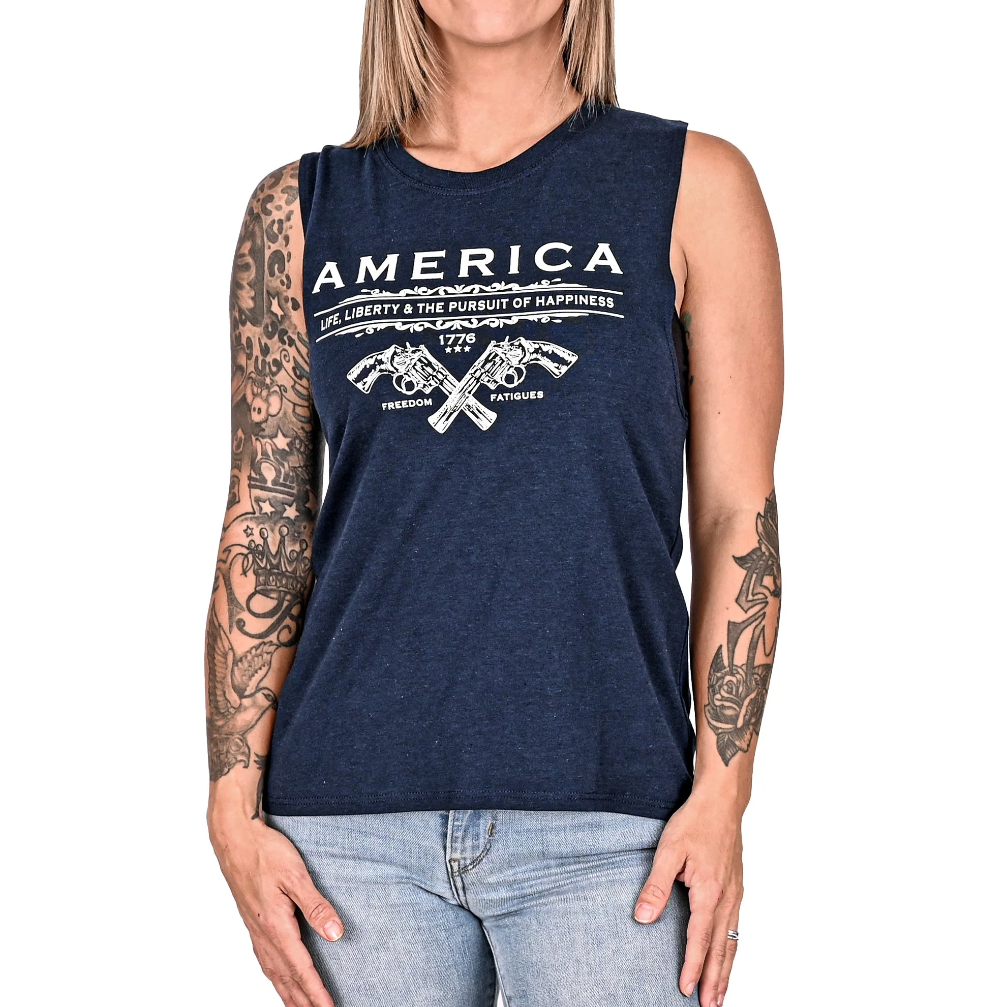 Women's Unalienable Rights Muscle Tank - Midnight Navy - Image 3