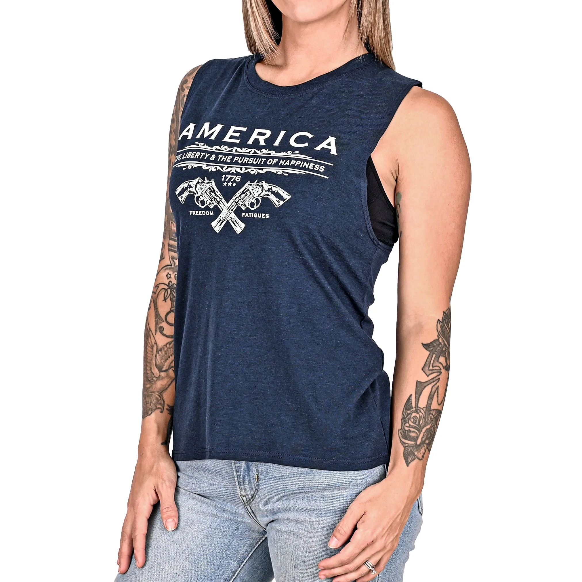 Women's Unalienable Rights Muscle Tank - Midnight Navy - Image 4
