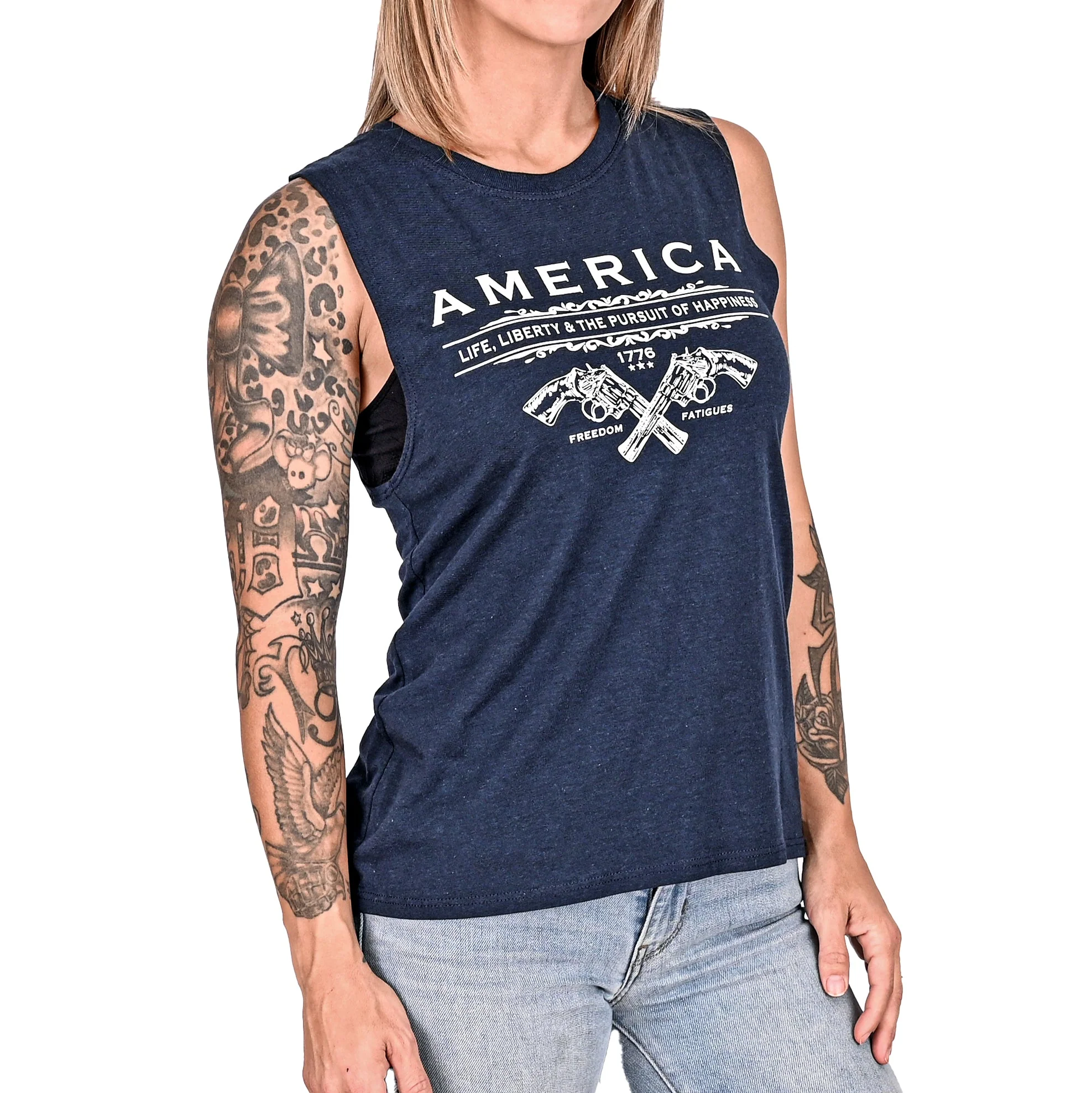 Women's Unalienable Rights Muscle Tank - Midnight Navy - Image 5